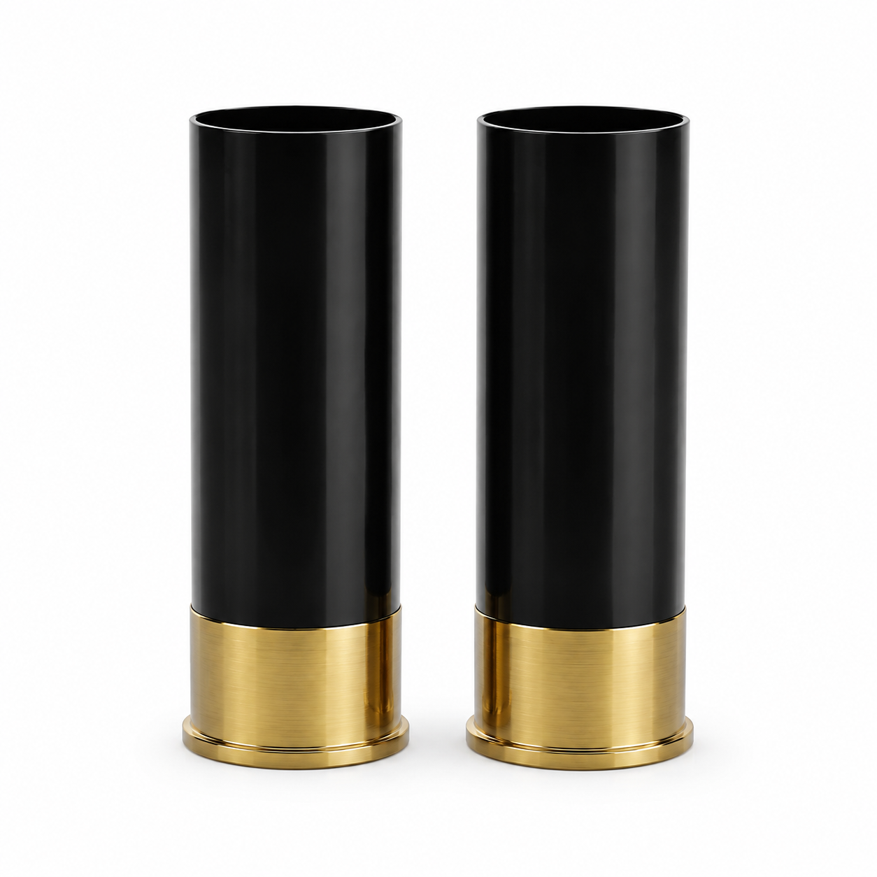 Blank pair of 12-gauge shotgun shell shot glasses ready for customization