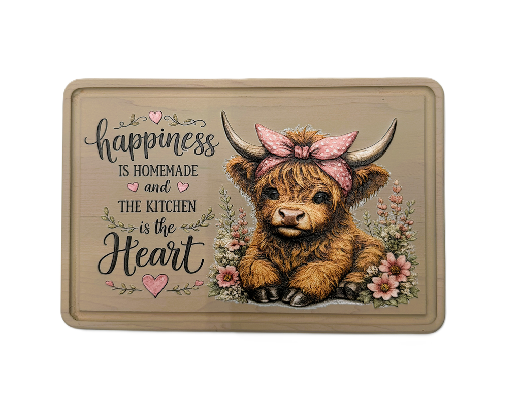 Highland Cow Kitchen Decor, Happiness is Homemade Decorative Farmhouse Kitchen Board, Cute Cow Lover Gift, Coffee Bar Decor, Rustic Country Kitchen Accent, 9" x 6"