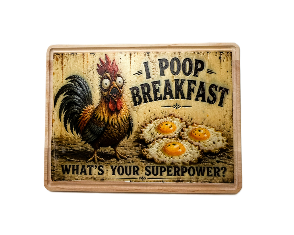 Rooster Kitchen Decor, I Poop Breakfast Funny Farmhouse Kitchen Board, Chicken Lover Gift, Homestead Coffee Bar Decor, Rustic Country Kitchen Accent, 11.5" x 8.75"