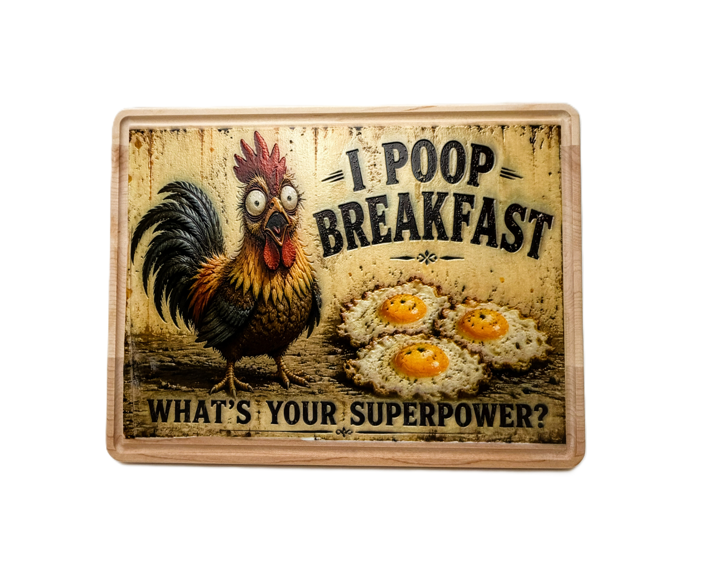 Rooster Kitchen Decor, I Poop Breakfast Funny Farmhouse Kitchen Board, Chicken Lover Gift, Homestead Coffee Bar Decor, Rustic Country Kitchen Accent, 11.5" x 8.75"