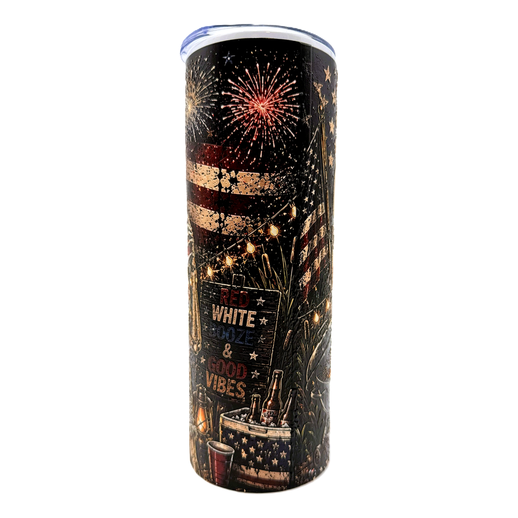 Chill the Fourth Out 20oz Textured UV Printed Patriotic Tumbler, Stainless Steel Travel Mug, Skeleton 4th of July Gift, Insulated Coffee Cup with Lid and Straw