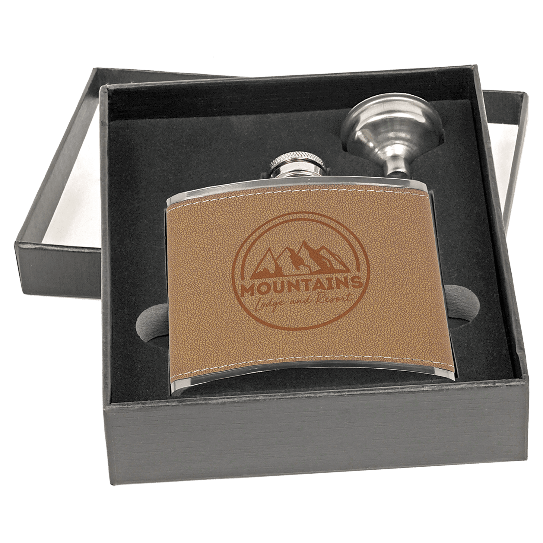 Black 2 6 oz. Leather Flask Set in Presentation Box