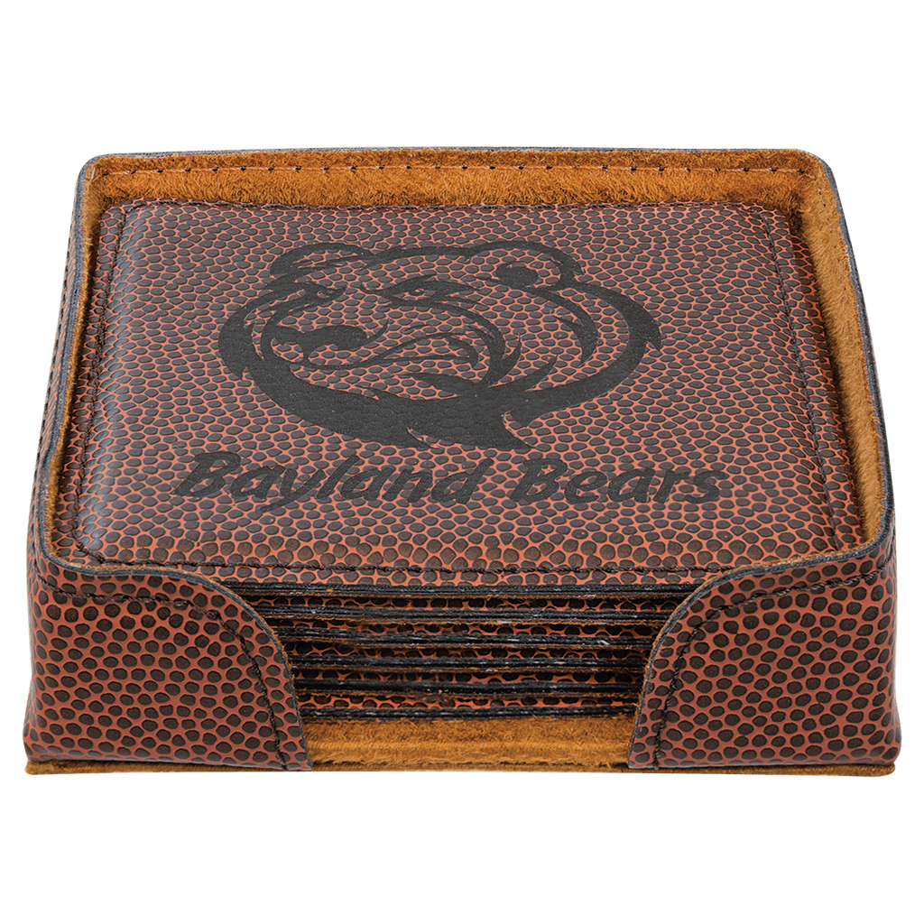Football 4" x 4" Square Laserable Leatherette 6-Coaster Set