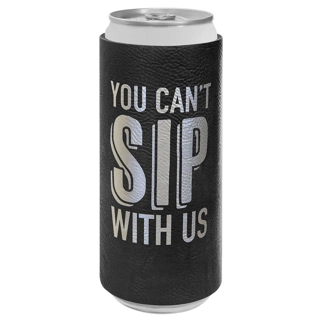 Black/Silver Laserable Leatherette Slim Beverage Holder