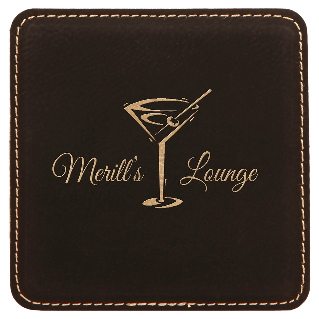 Black/Gold 4" x 4" Square Laserable Leatherette Coaster