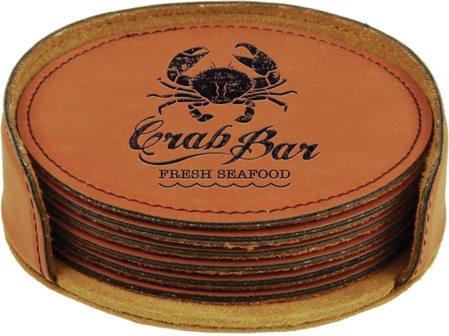 Rawhide 4" Round Laserable Leatherette 6-Coaster Set