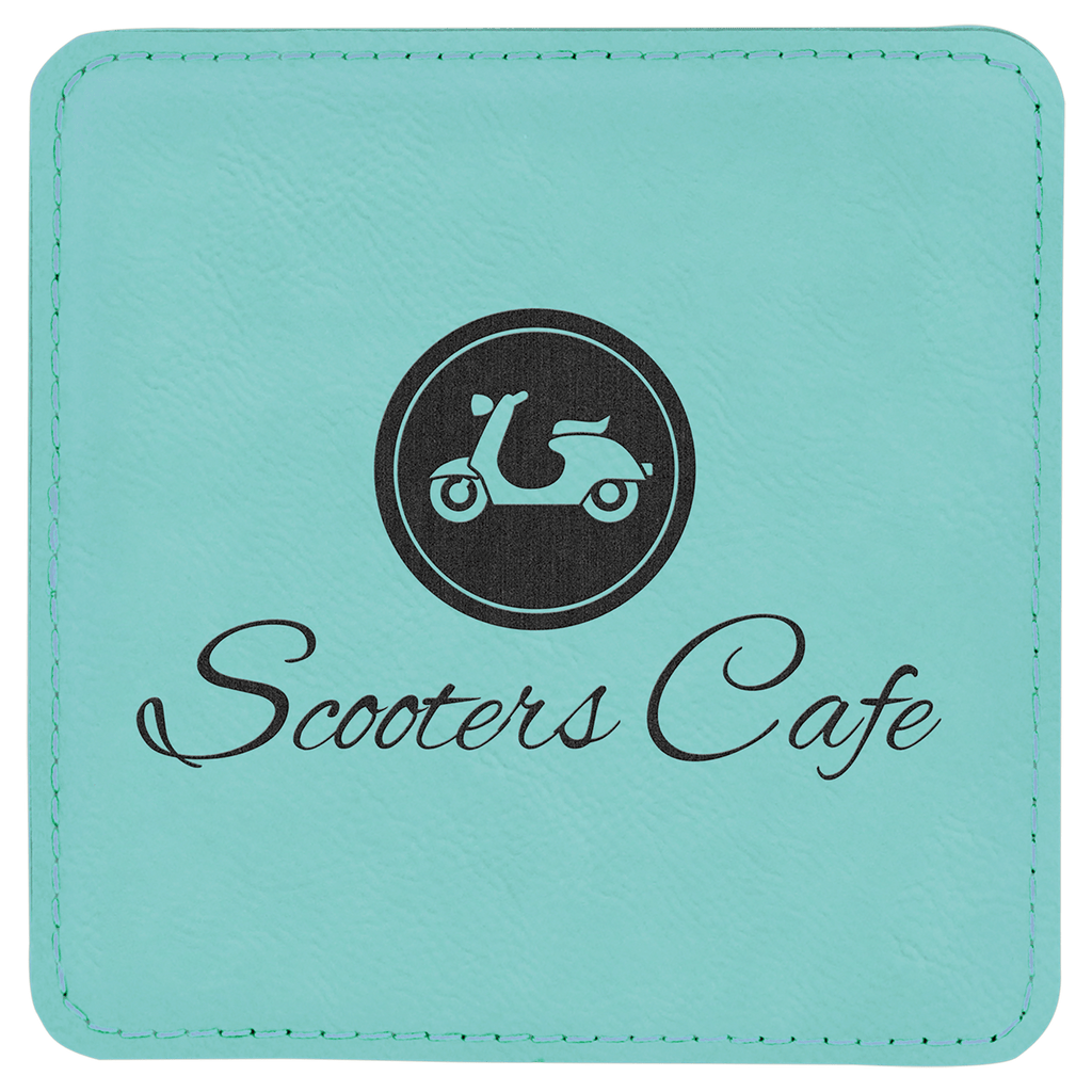 Teal 4" x 4" Square Laserable Leatherette Coaster