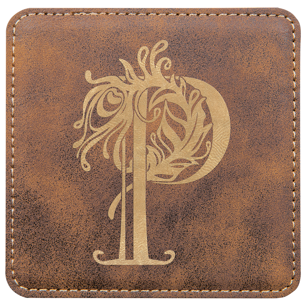 Rustic/Gold 2 4" x 4" Square Laserable Leatherette 6-Coaster Set