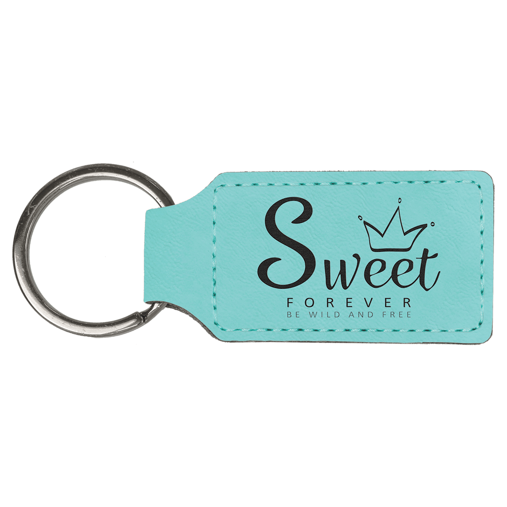 Teal 2 3/4" x 1 1/4" Laserable Leatherette Rectangle Keychain