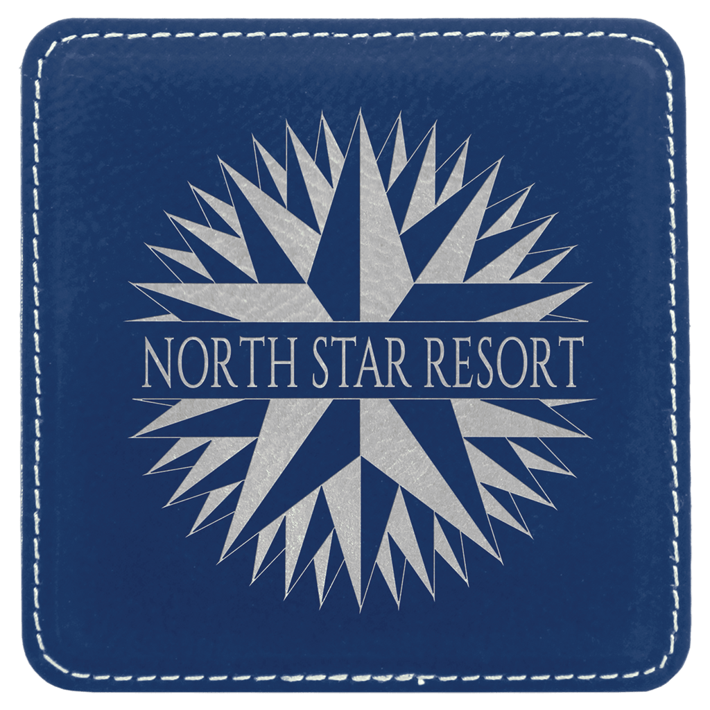 Blue/Silver 4" x 4" Square Laserable Leatherette Coaster