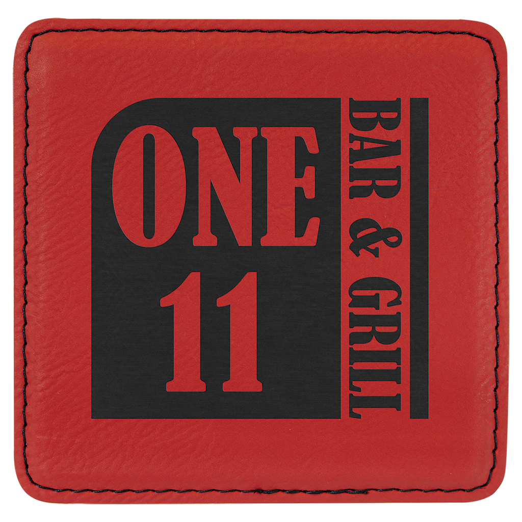 Red 4" x 4" Square Laserable Leatherette 6-Coaster Set