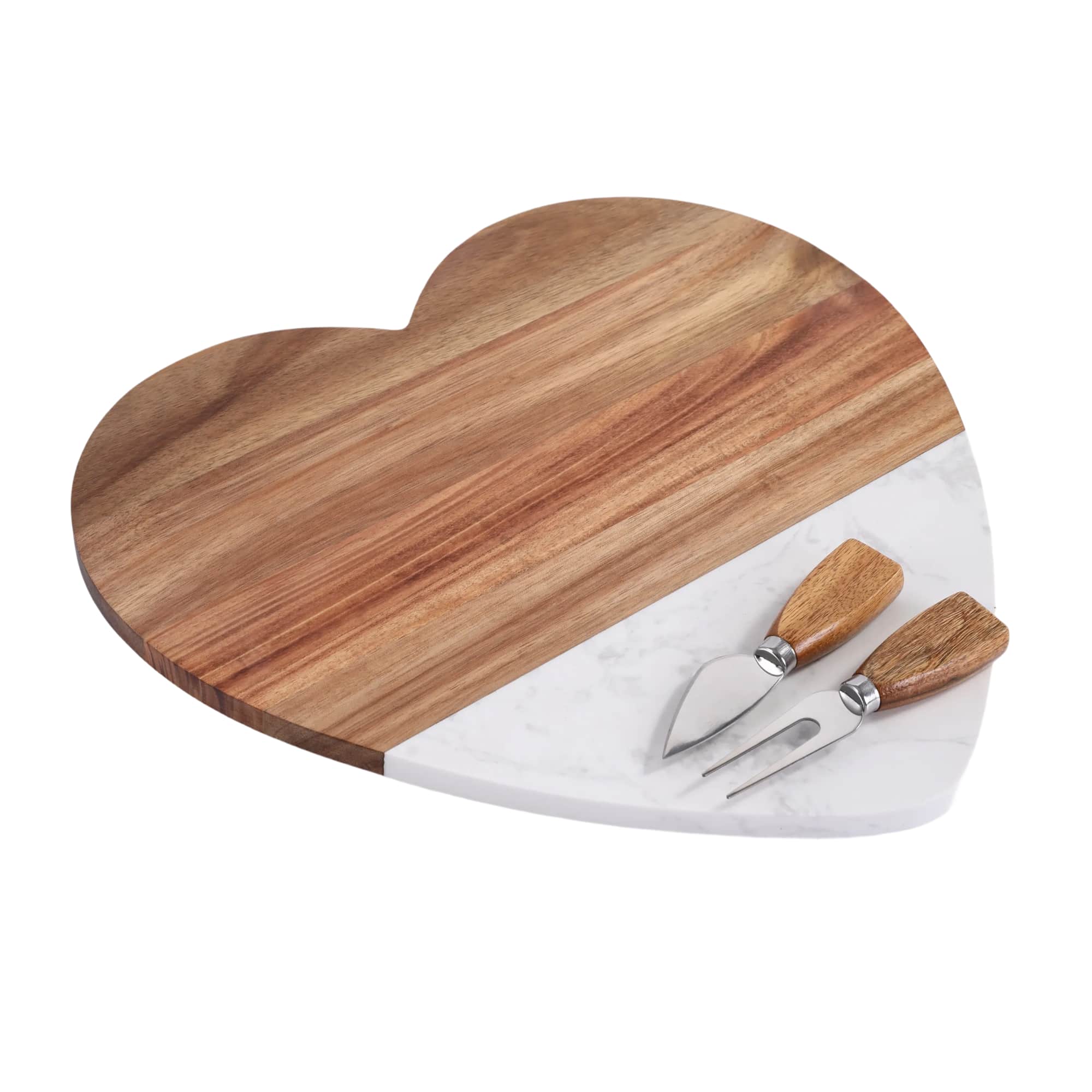 Marble & wood heart serving board blank with utensils