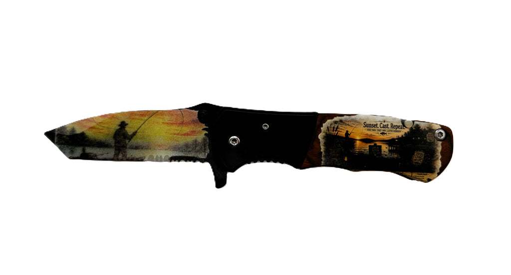 Sunset. Cast. Repeat. Fishing UV Printed Pocket Knife, Spring-Assisted Multi-Tool Knife, Fisherman Gift, C3DLW Field & Timber Collection™