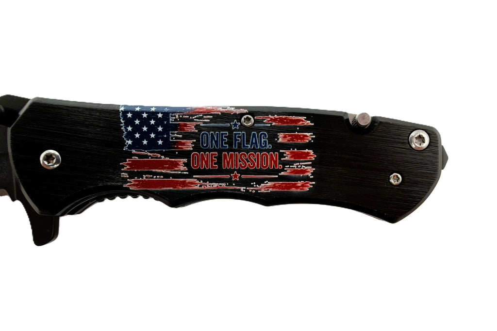 One Flag. One Mission. All Six Armed Forces Branches UV Printed Pocket Knife, Spring-Assisted Multi-Tool Knife, Veteran & Military Gift, C3DLW American Legacy Series™