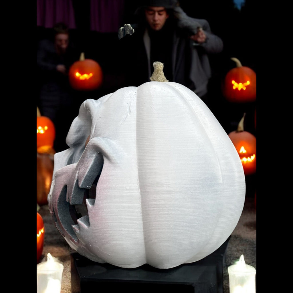 3D Printed Skeleton Pumpkin Decoration – White & Orange