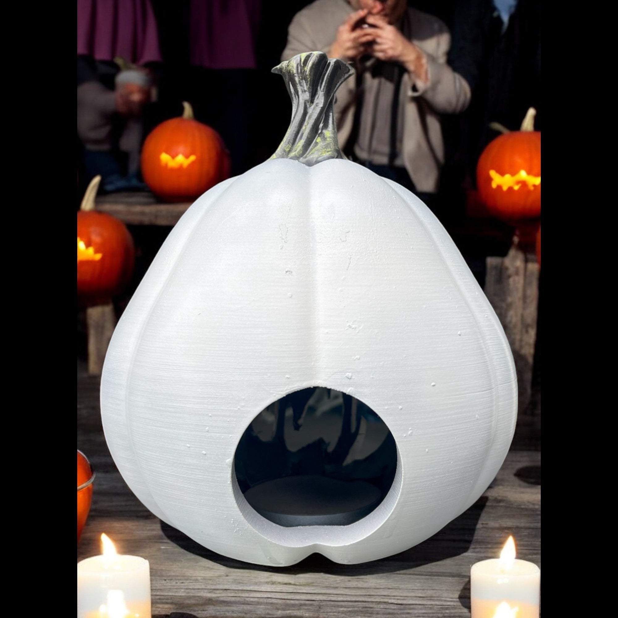 3D Printed Skeleton Pumpkin Decoration – White & Orange