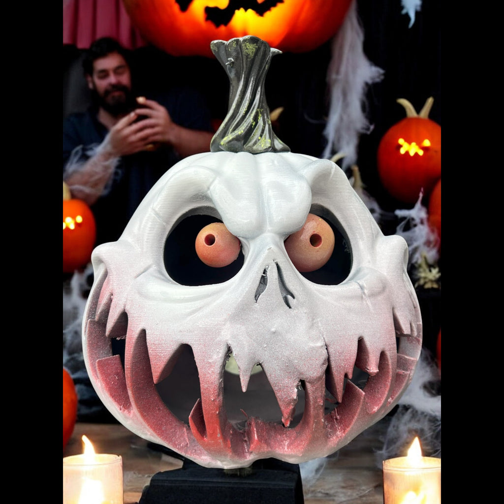 3D Printed Skeleton Pumpkin Decoration – White & Orange