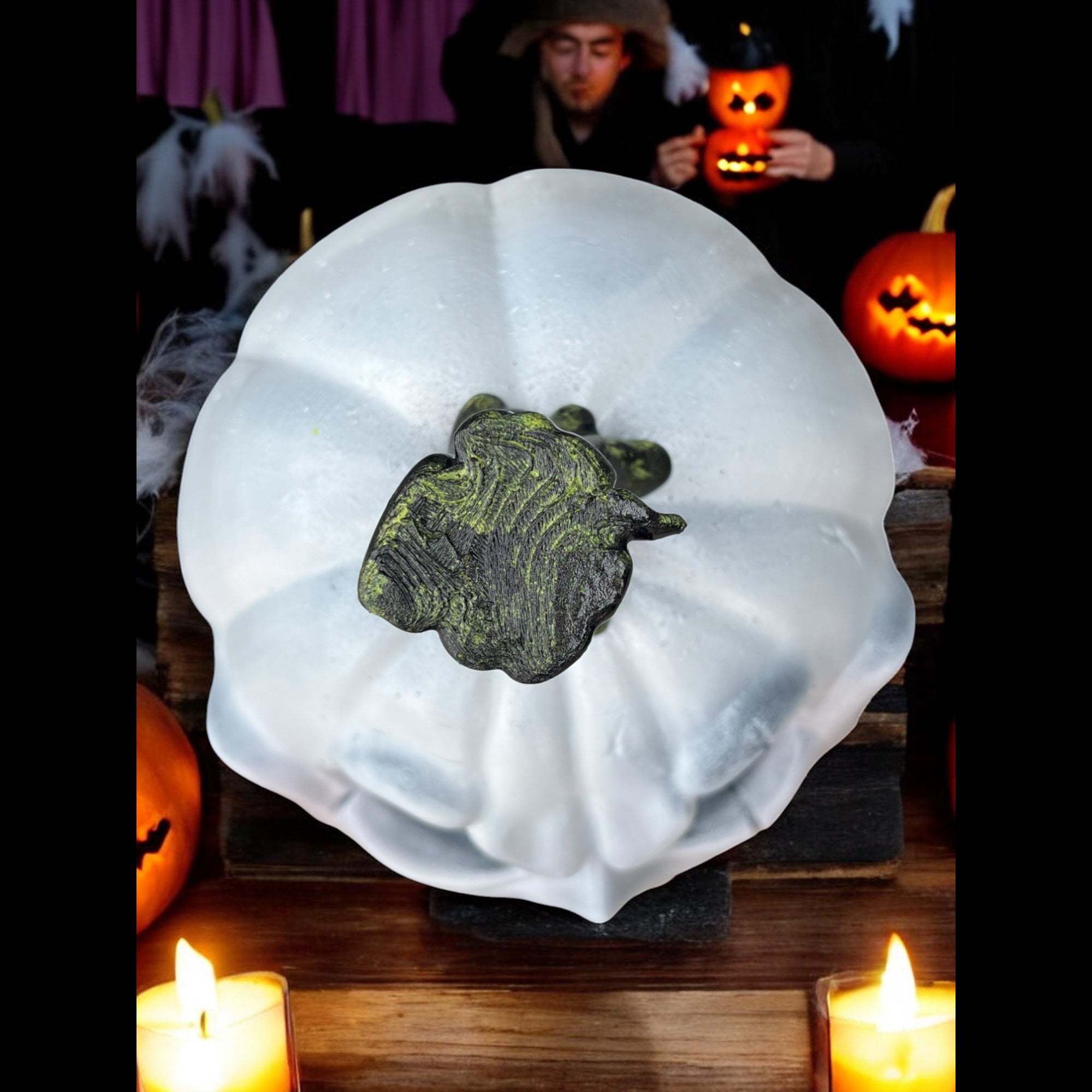 3D Printed Skeleton Pumpkin Decoration – White & Orange