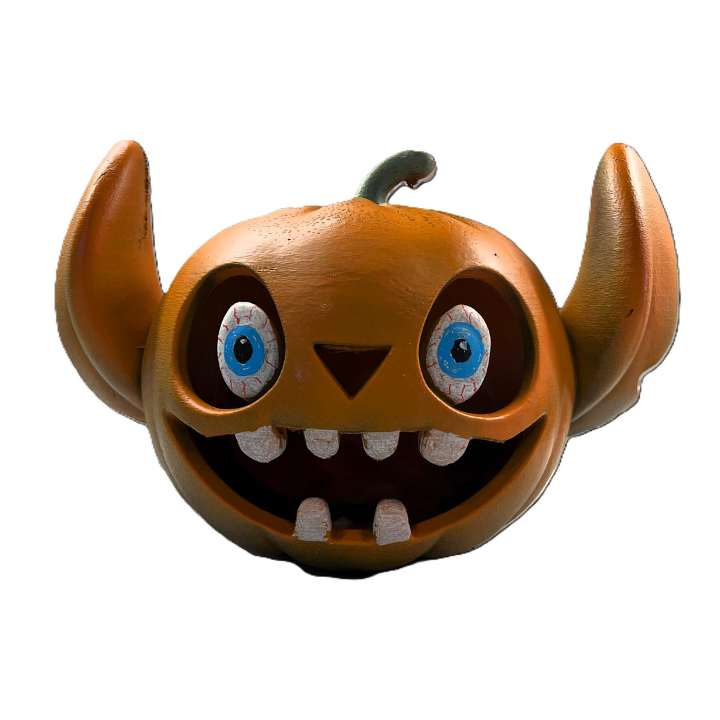 Halloween Pumpkin Decoration with Big Ears, Orange with Red LED Light