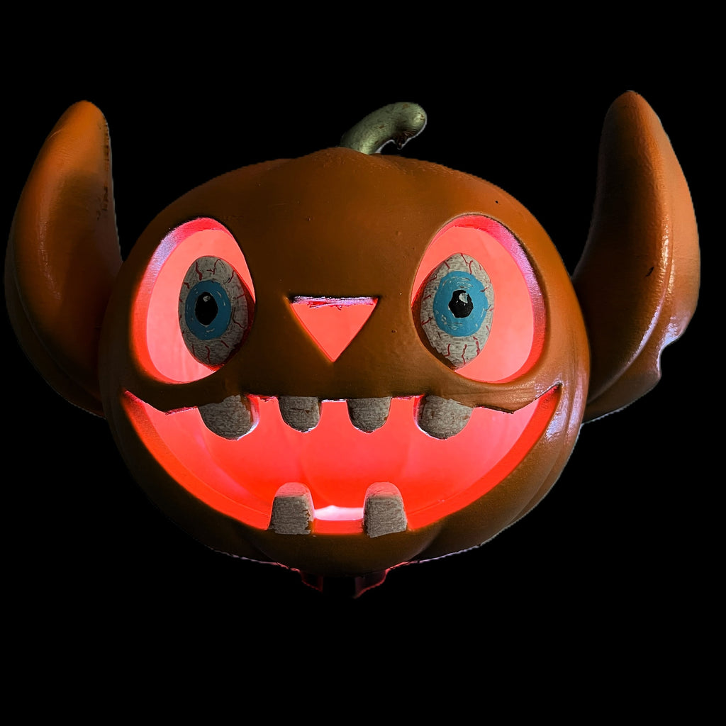 Halloween Pumpkin Decoration with Big Ears, Orange with Red LED Light