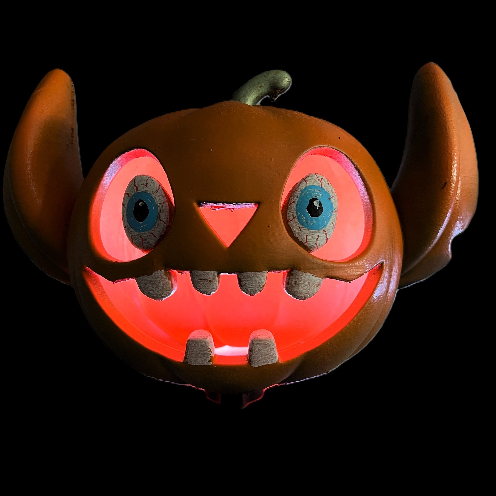 Halloween Pumpkin Decoration with Big Ears, Orange with Red LED Light