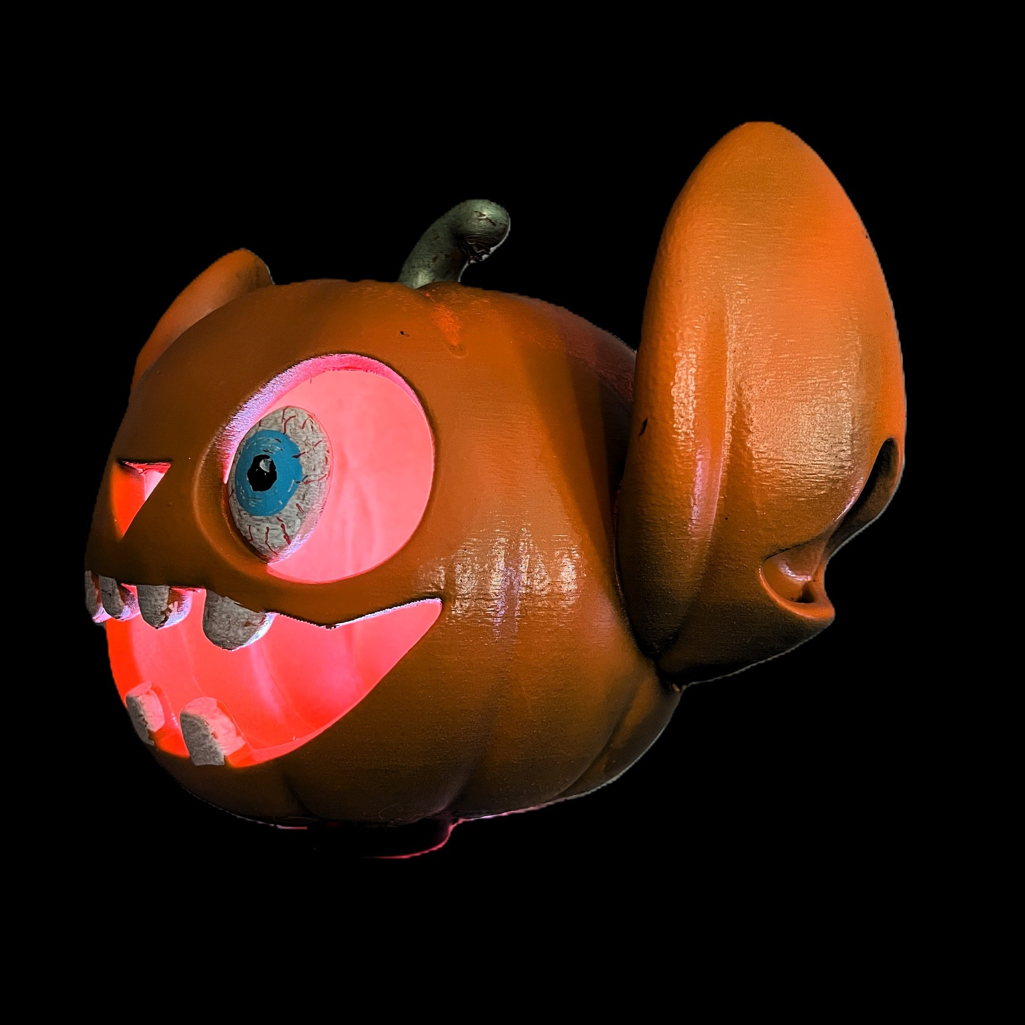 Halloween Pumpkin Decoration with Big Ears, Orange with Red LED Light
