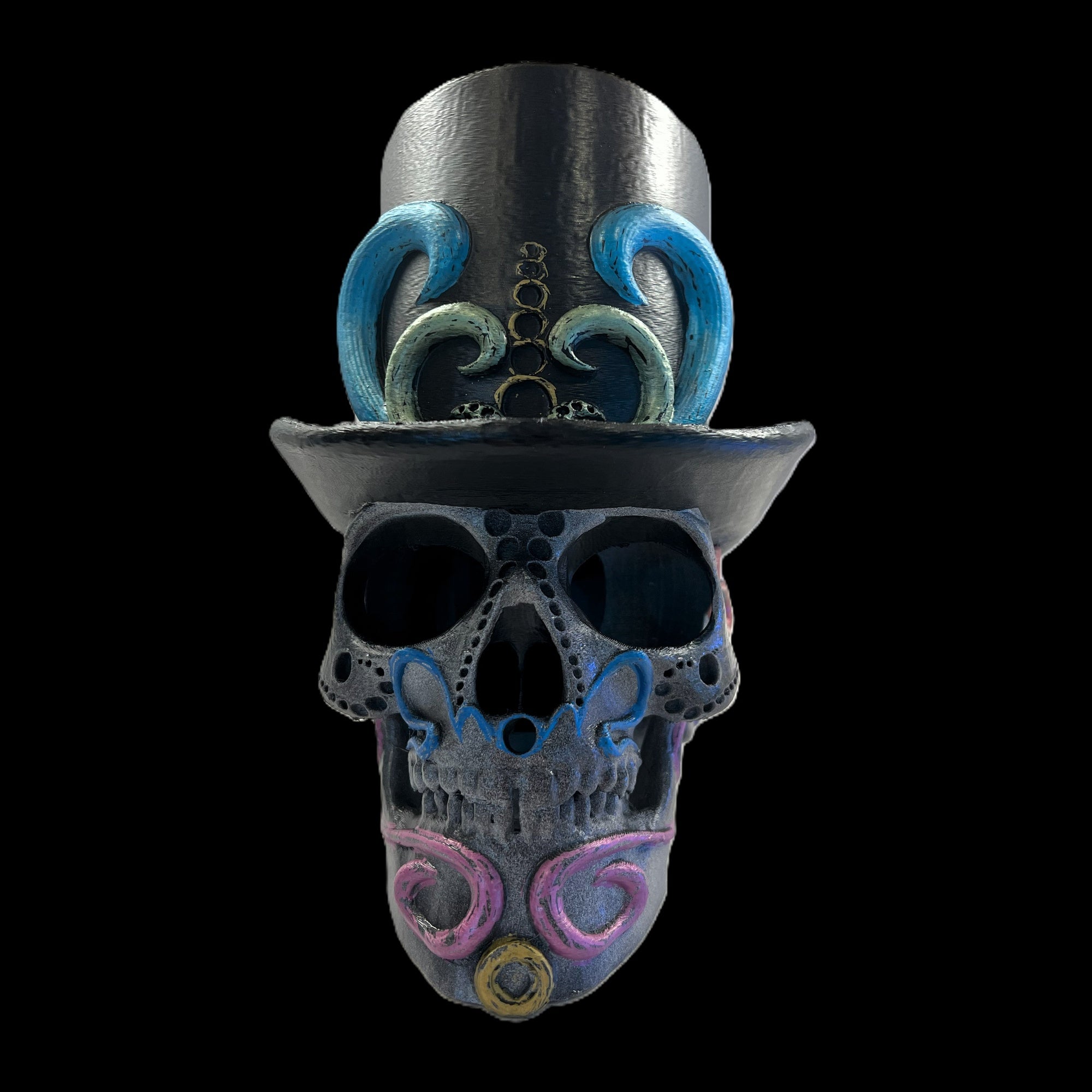 LED Skull Halloween Decoration, Black with Top Hat