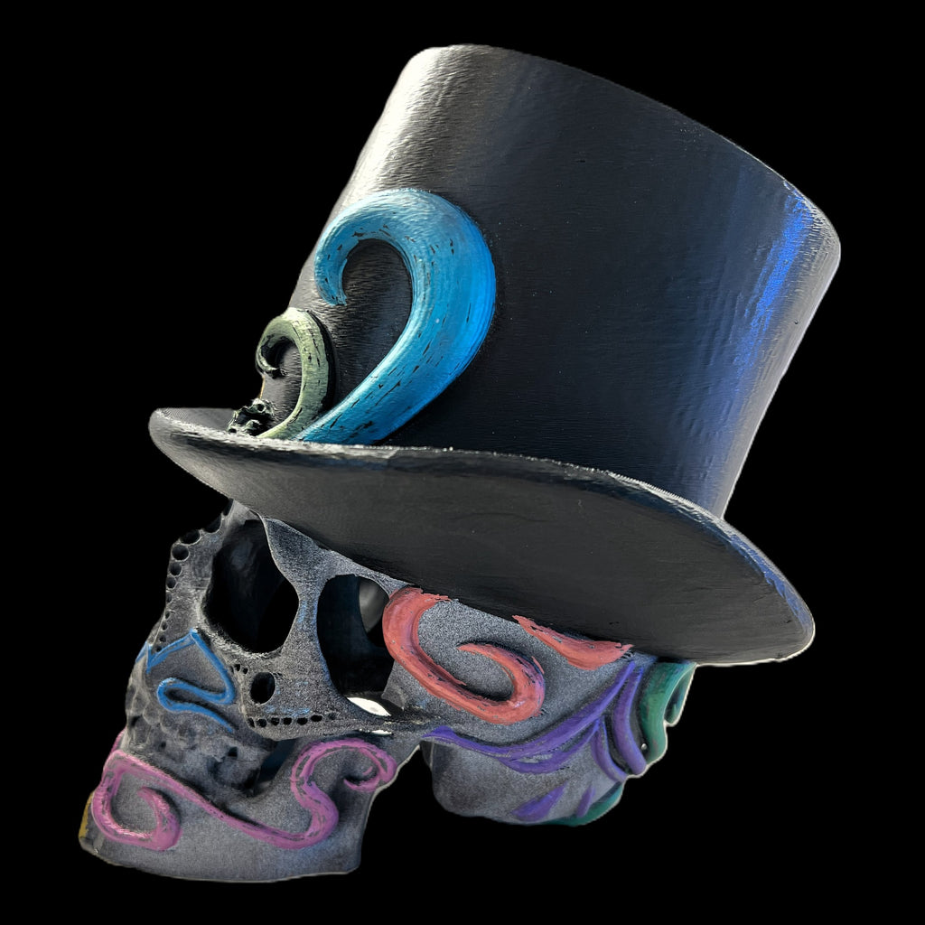 LED Skull Halloween Decoration, Black with Top Hat