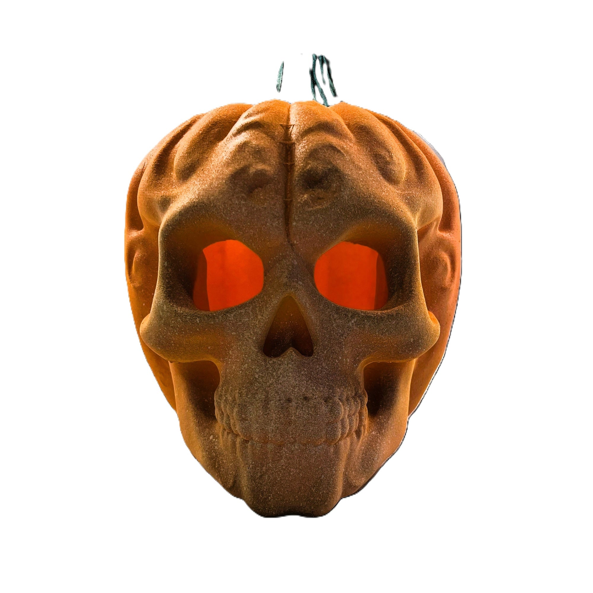 Skull Pumpkin Hybrid LED Halloween Decoration, Orange with Glowing Eyes