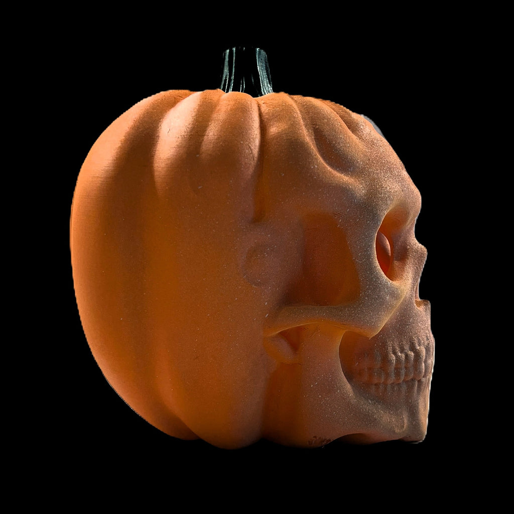 Skull Pumpkin Hybrid LED Halloween Decoration, Orange with Glowing Eyes