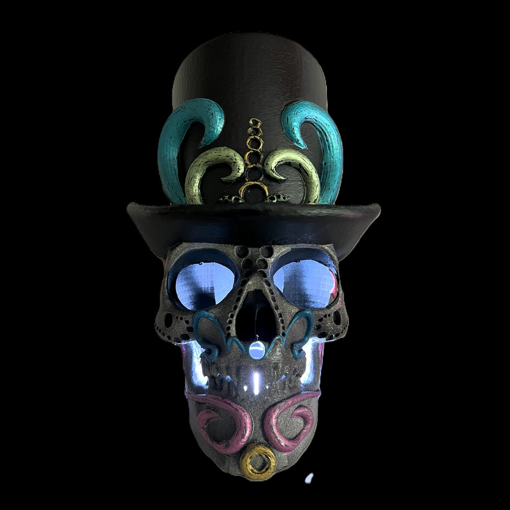 LED Skull Halloween Decoration, Black with Top Hat