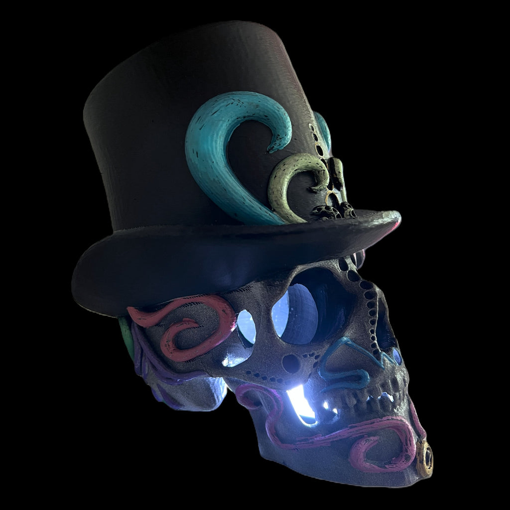 LED Skull Halloween Decoration, Black with Top Hat