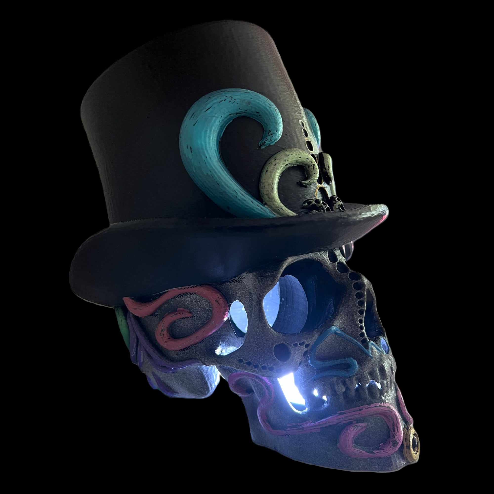 LED Skull Halloween Decoration, Black with Top Hat