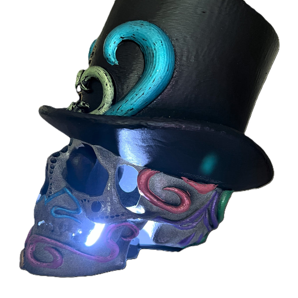 LED Skull Halloween Decoration, Black with Top Hat