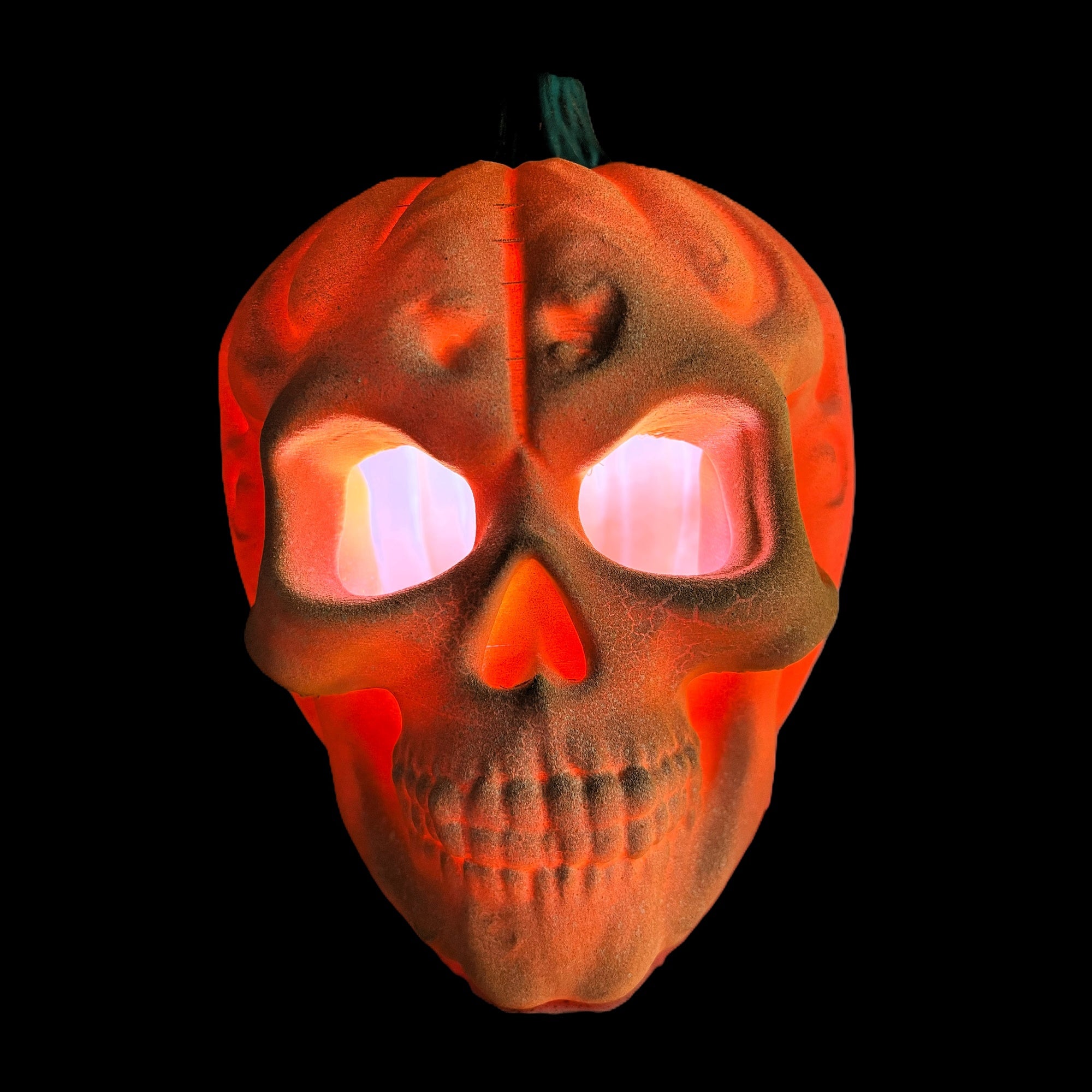 Skull Pumpkin Hybrid LED Halloween Decoration, Orange with Glowing Eyes