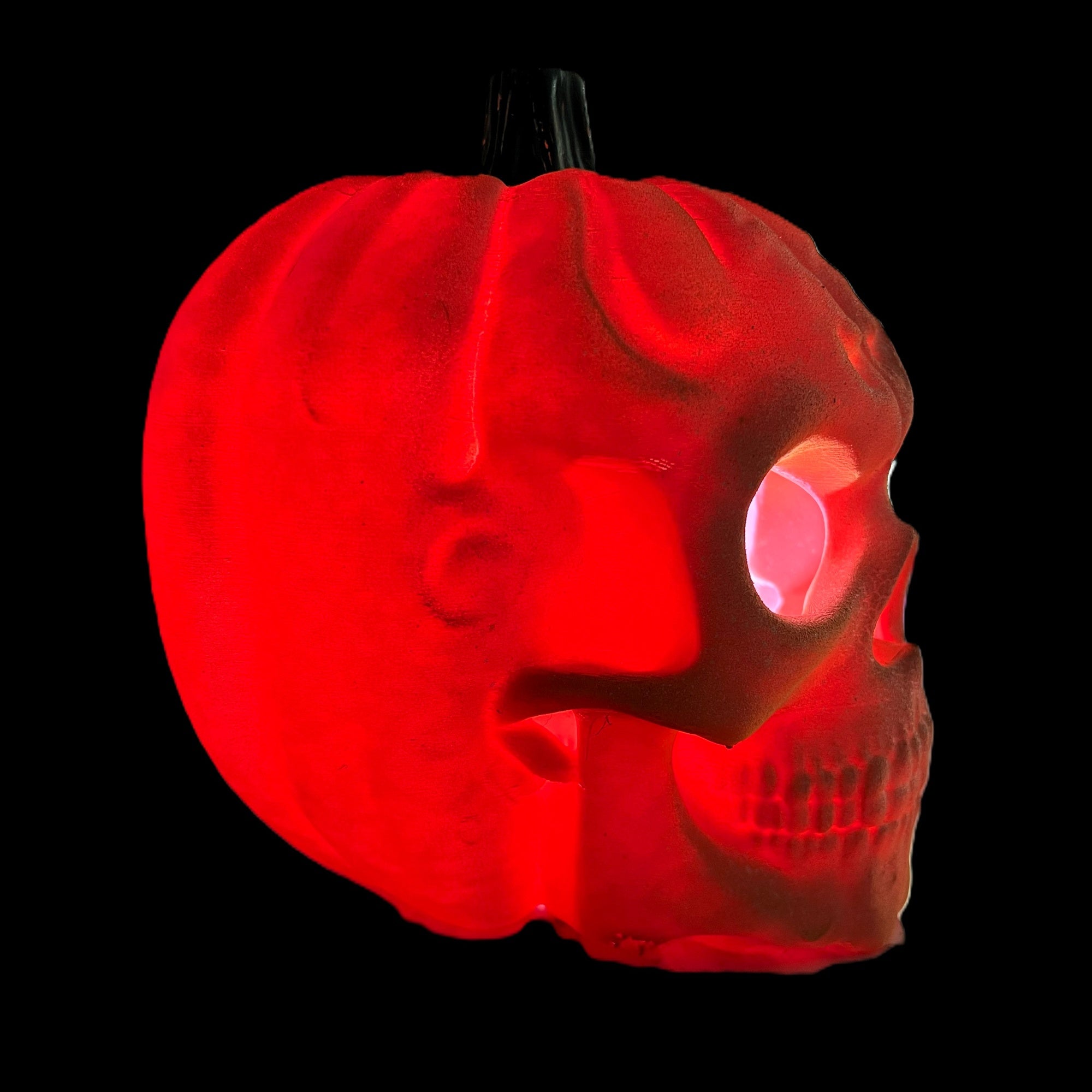 Skull Pumpkin Hybrid LED Halloween Decoration, Orange with Glowing Eyes