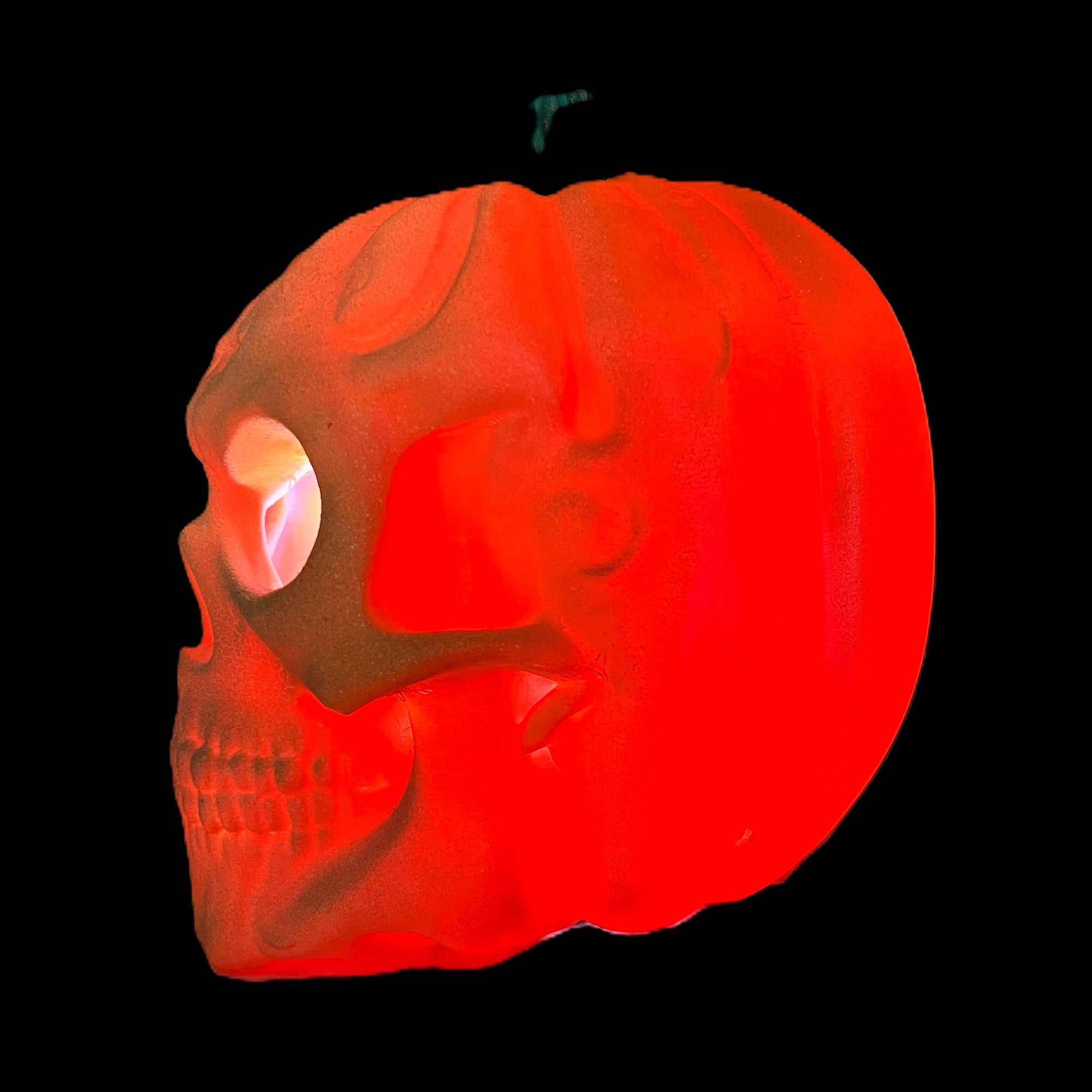 Skull Pumpkin Hybrid LED Halloween Decoration, Orange with Glowing Eyes
