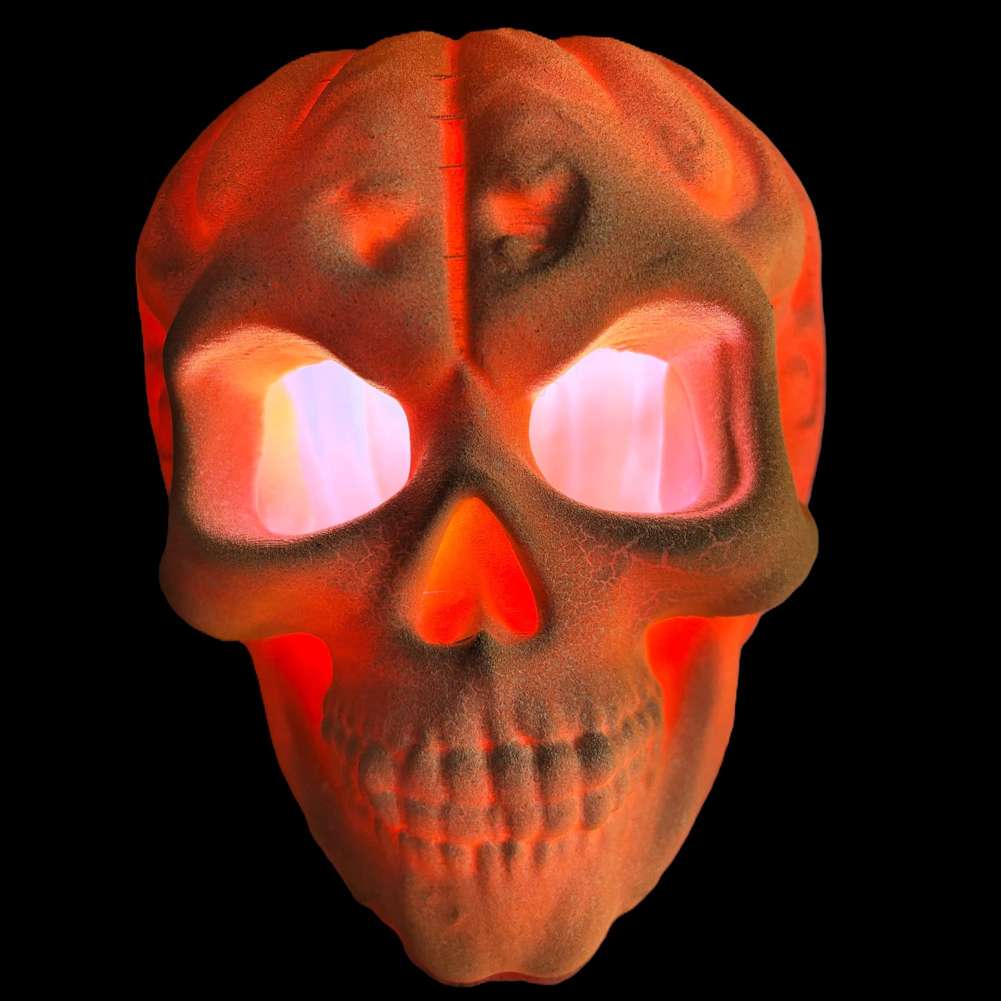 Skull Pumpkin Hybrid LED Halloween Decoration, Orange with Glowing Eyes