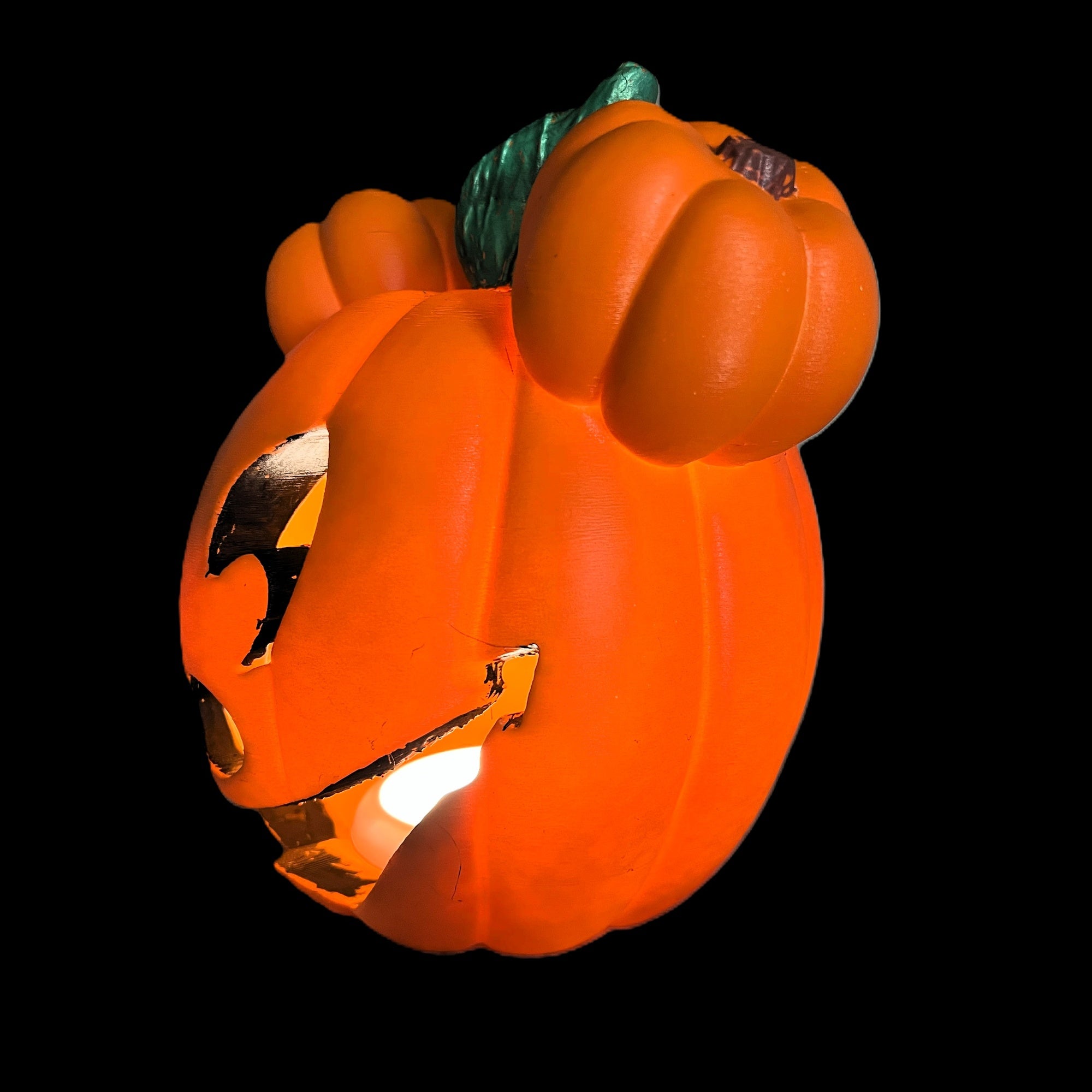 3D Printed Mouse-Themed Halloween LED Pumpkin Lantern - White with Purple Bow