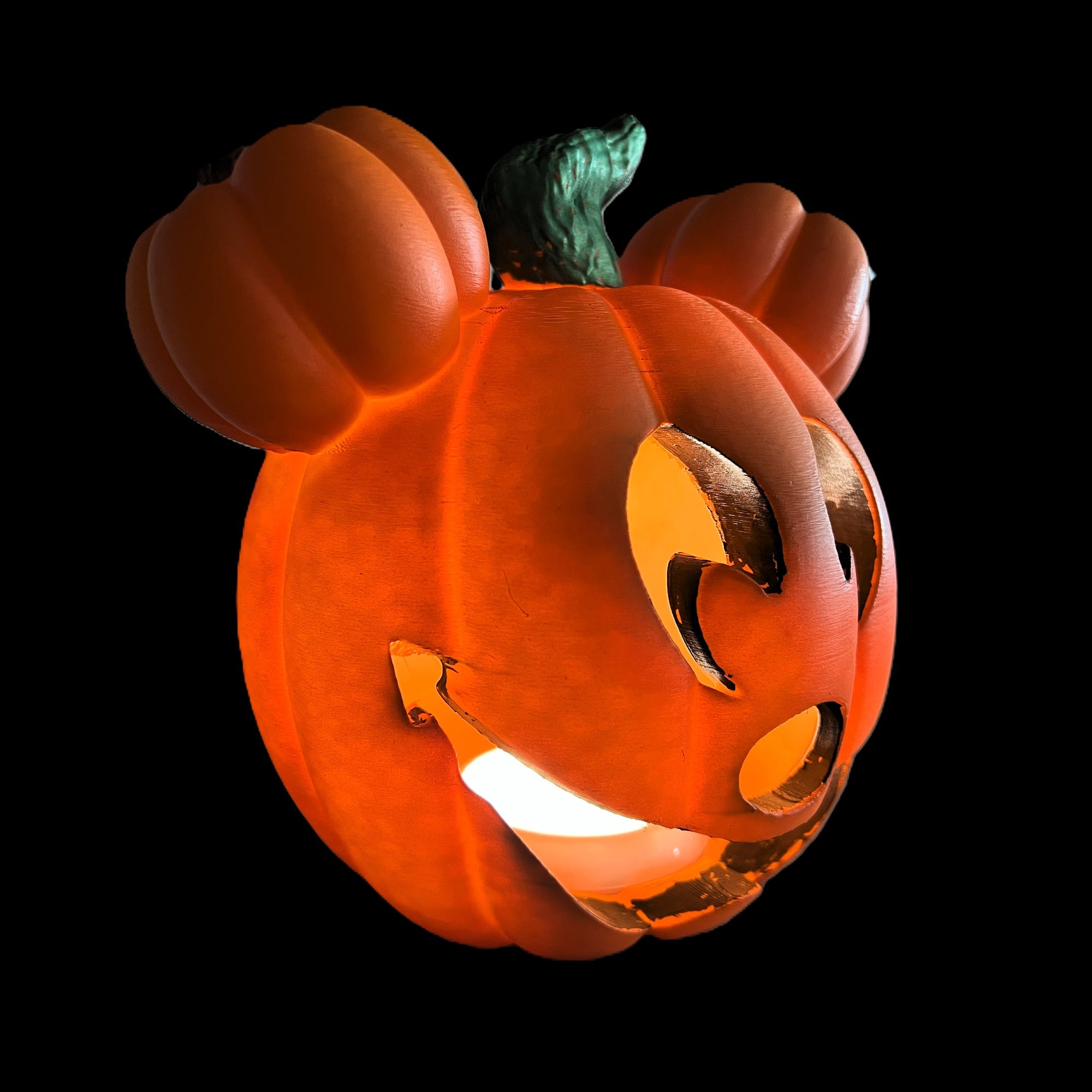 3D Printed Mouse-Themed Halloween LED Pumpkin Lantern - White with Purple Bow