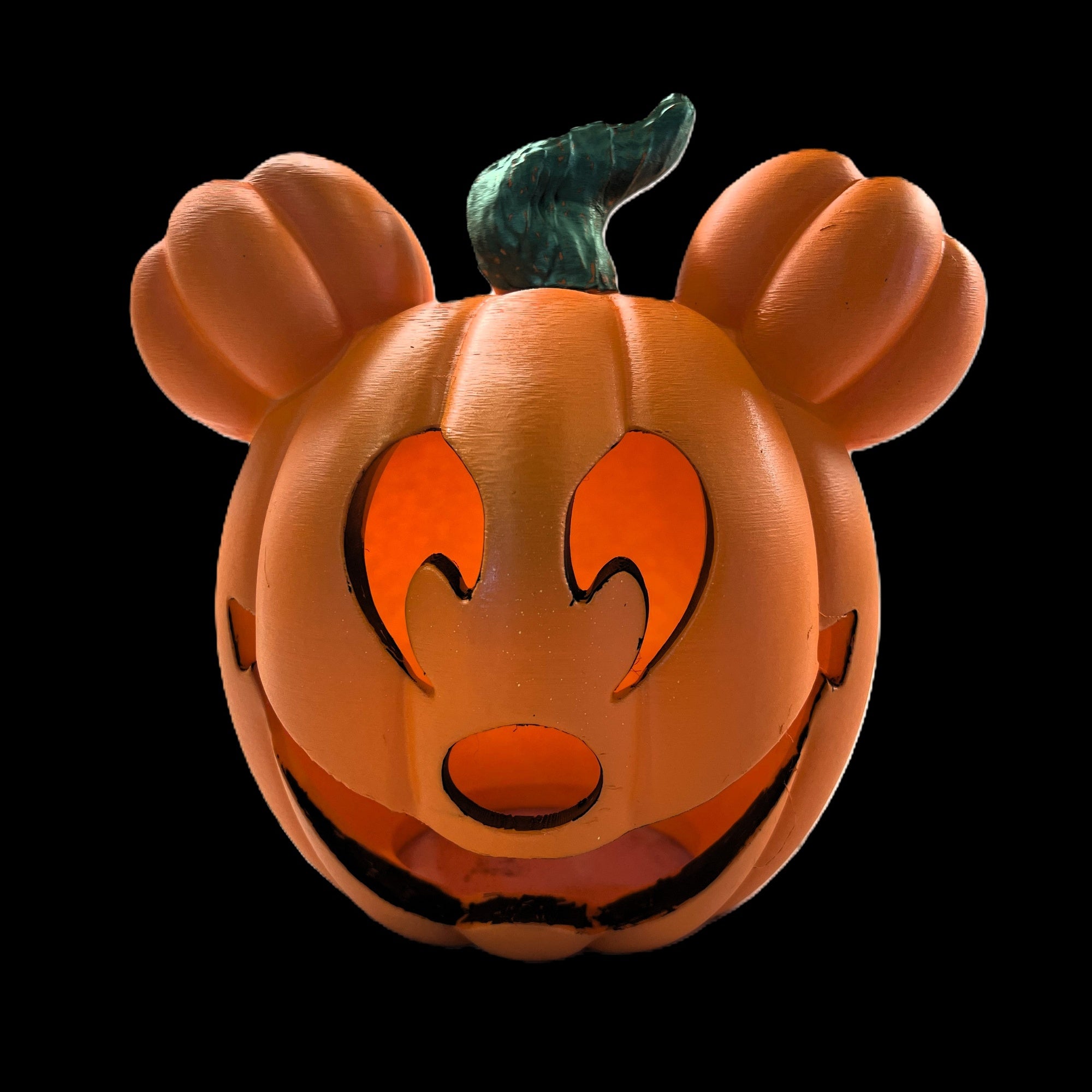 3D Printed Mouse-Themed Halloween LED Pumpkin Lantern - White with Purple Bow