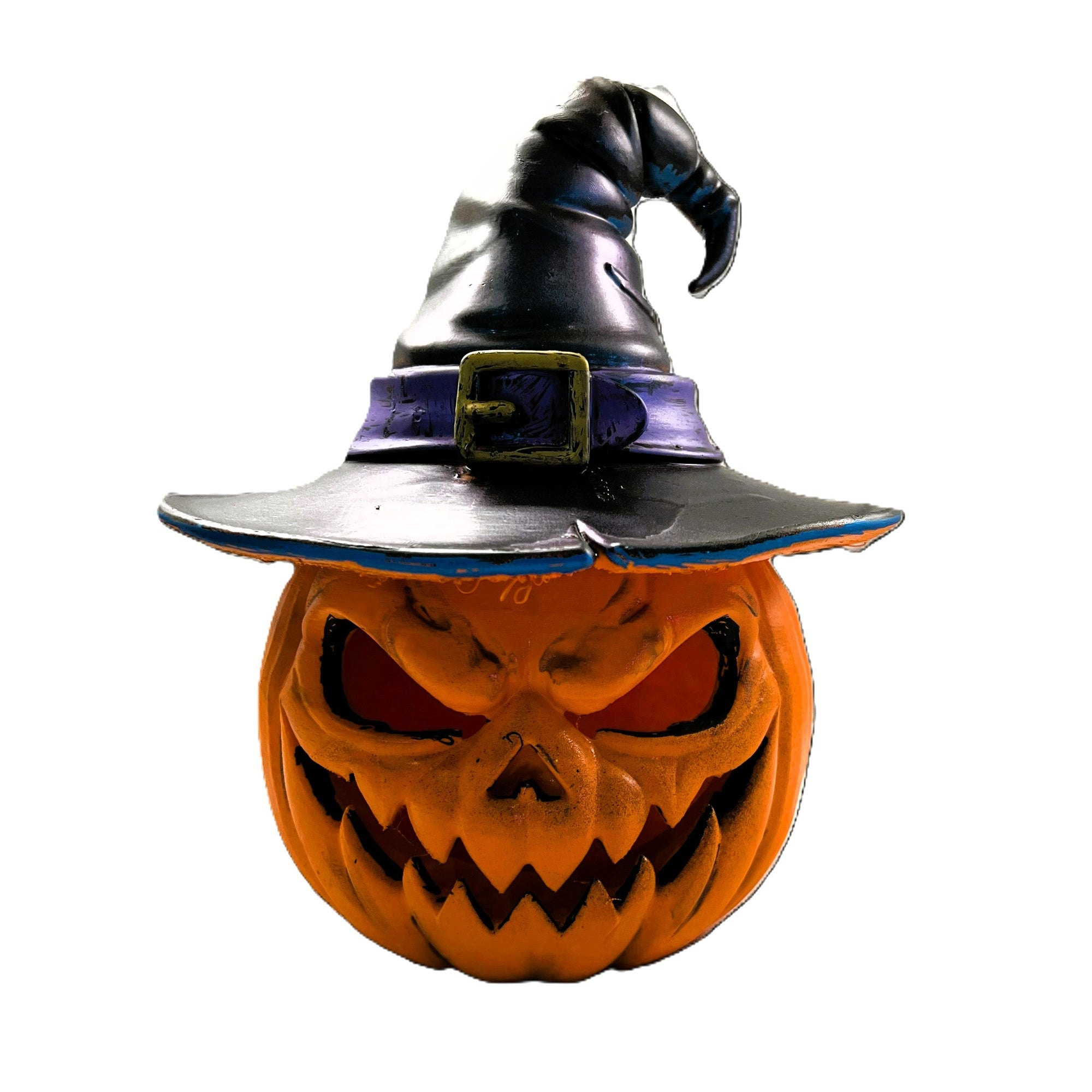 Wicked Witch LED Halloween Pumpkin Decoration, Orange with Black Witch Hat
