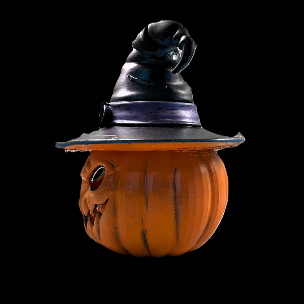 Wicked Witch LED Halloween Pumpkin Decoration, Orange with Black Witch Hat