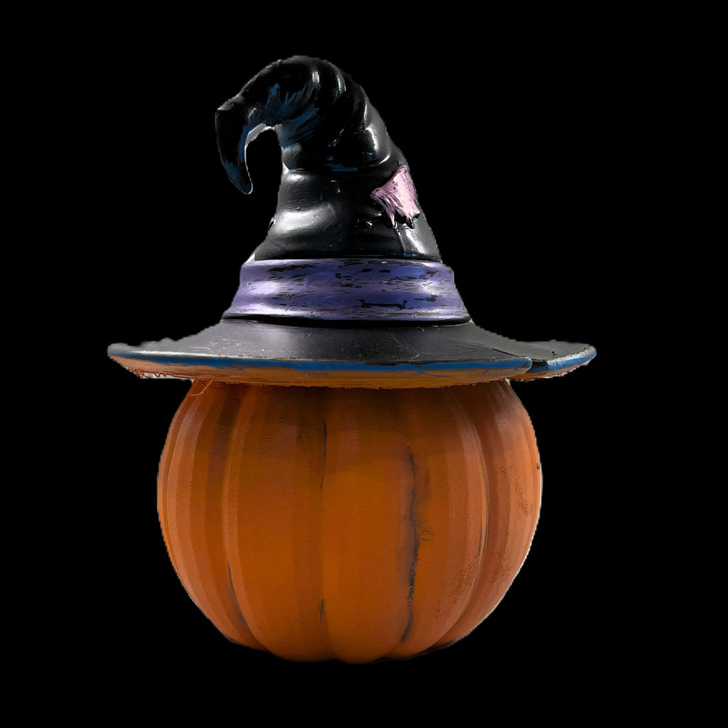 Wicked Witch LED Halloween Pumpkin Decoration, Orange with Black Witch Hat