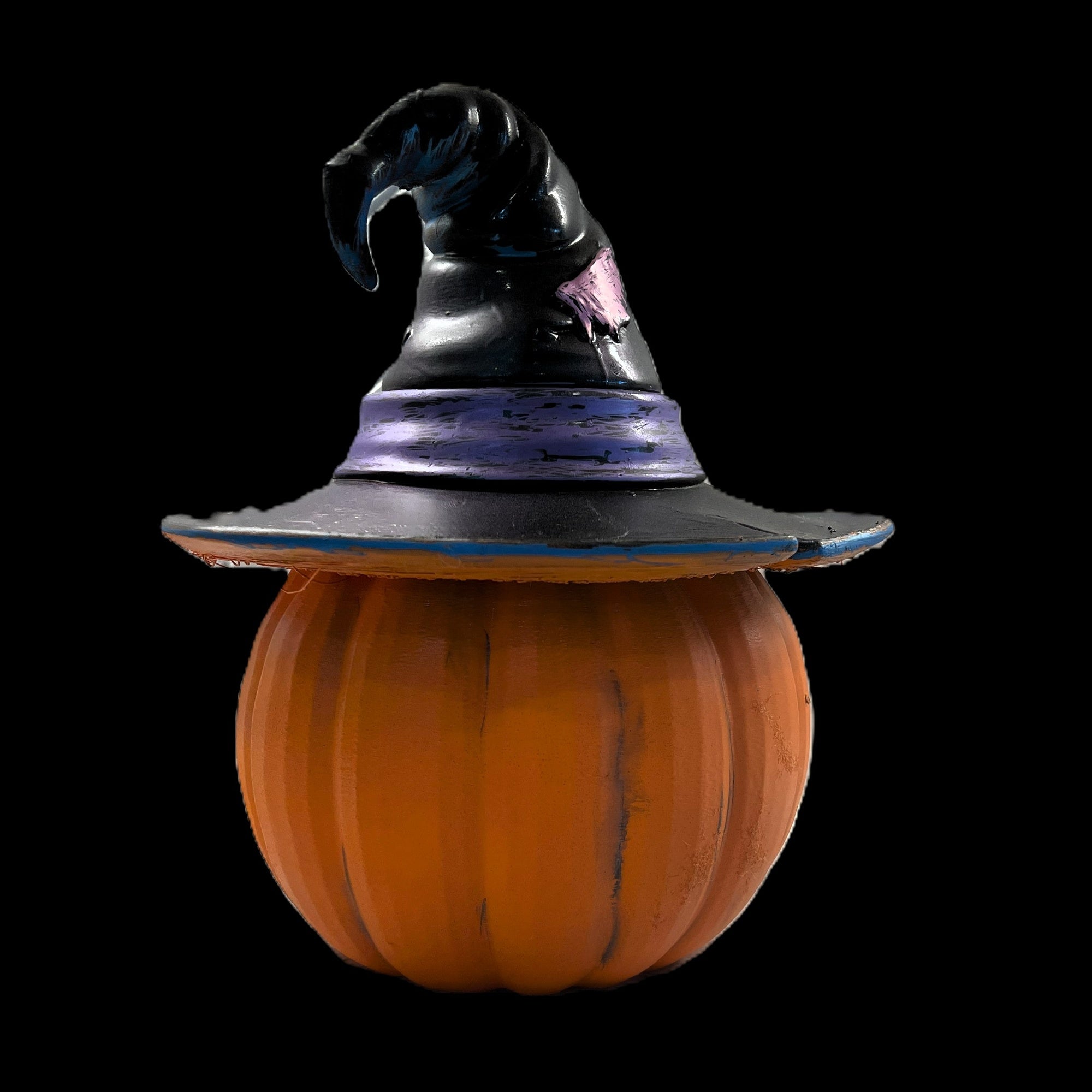 Wicked Witch LED Halloween Pumpkin Decoration, Orange with Black Witch Hat
