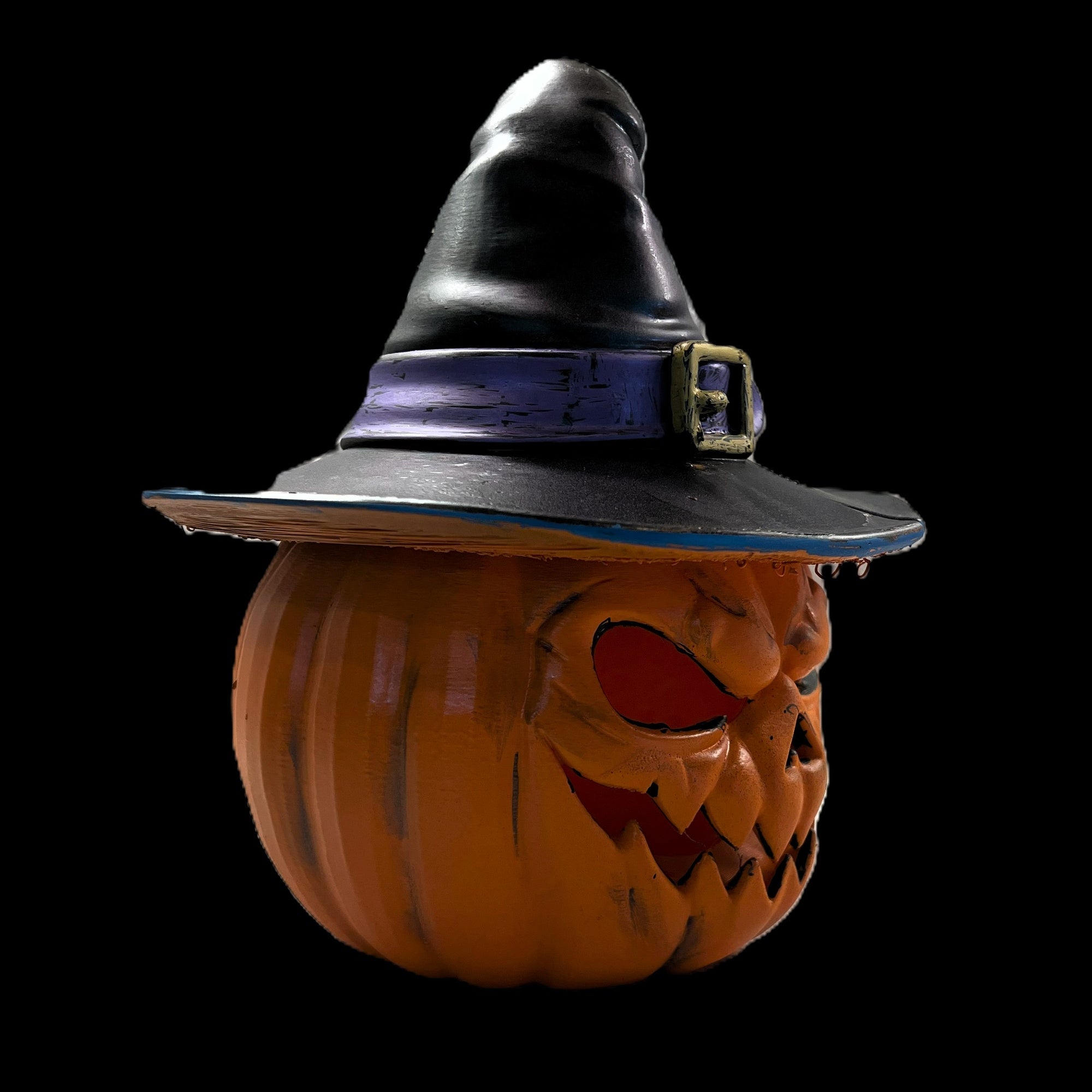 Wicked Witch LED Halloween Pumpkin Decoration, Orange with Black Witch Hat