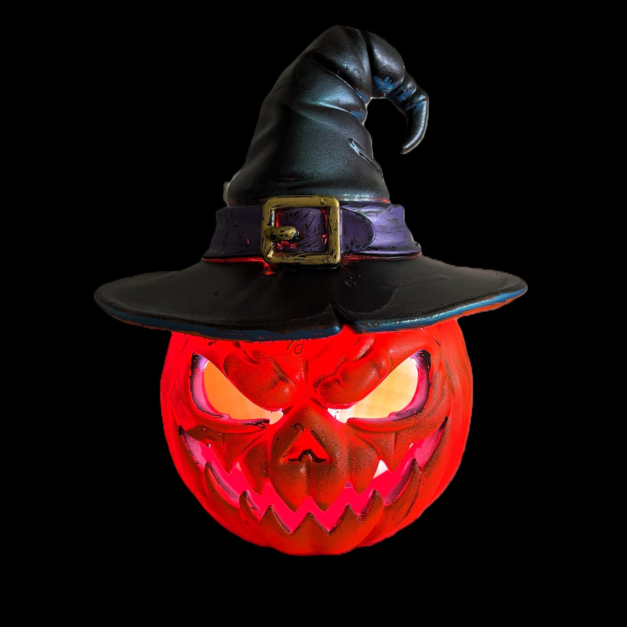 Wicked Witch LED Halloween Pumpkin Decoration, Orange with Black Witch Hat