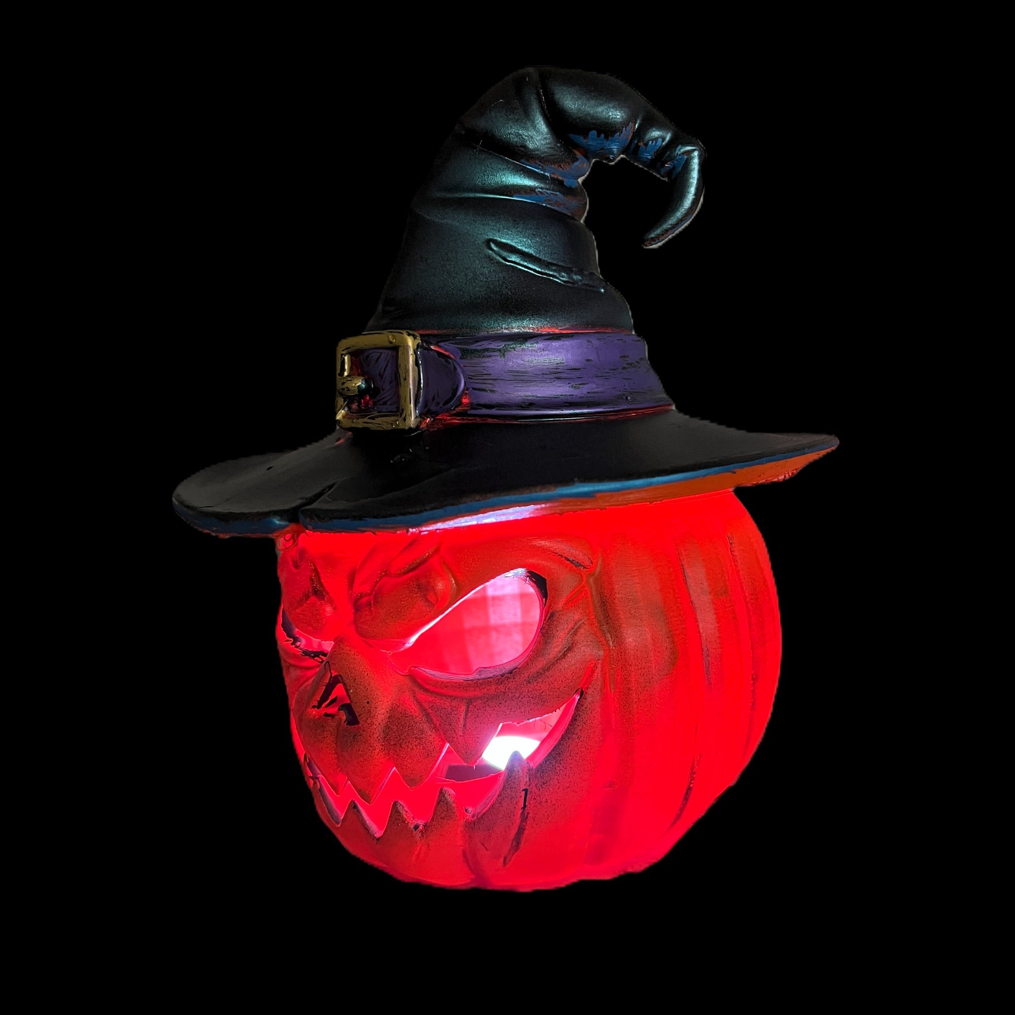 Wicked Witch LED Halloween Pumpkin Decoration, Orange with Black Witch Hat
