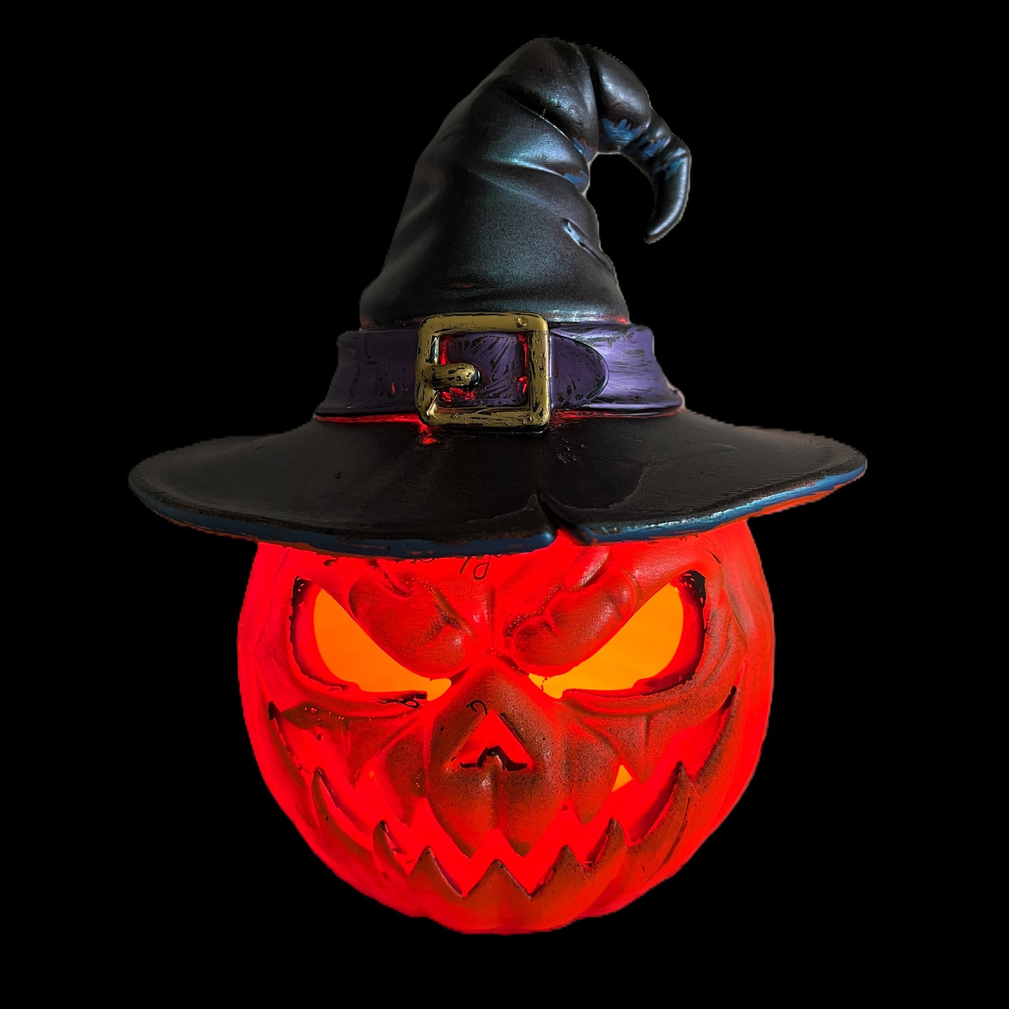 Wicked Witch LED Halloween Pumpkin Decoration, Orange with Black Witch Hat