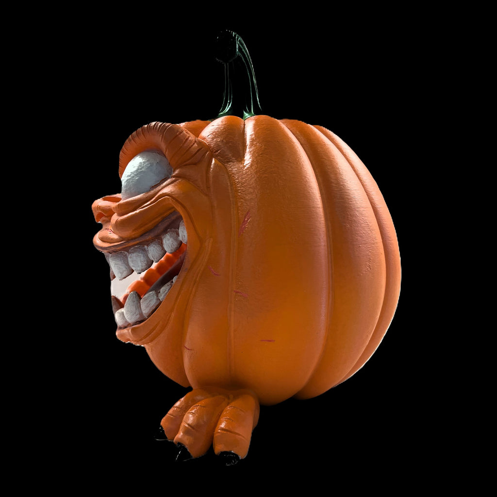 Monster Grin Halloween Pumpkin Decoration, Orange with Green Stem, 10x9 Inches